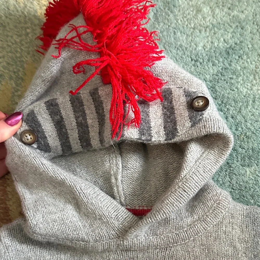 Mini Boden Gray Sweater with Red and Blue Knight Design